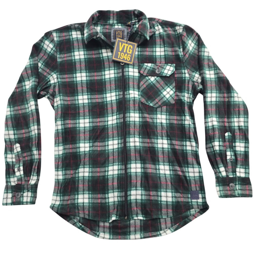 VTG 1946 Mens Green Plaid Fleece Full Zip Shirt Jacket Size M NWT